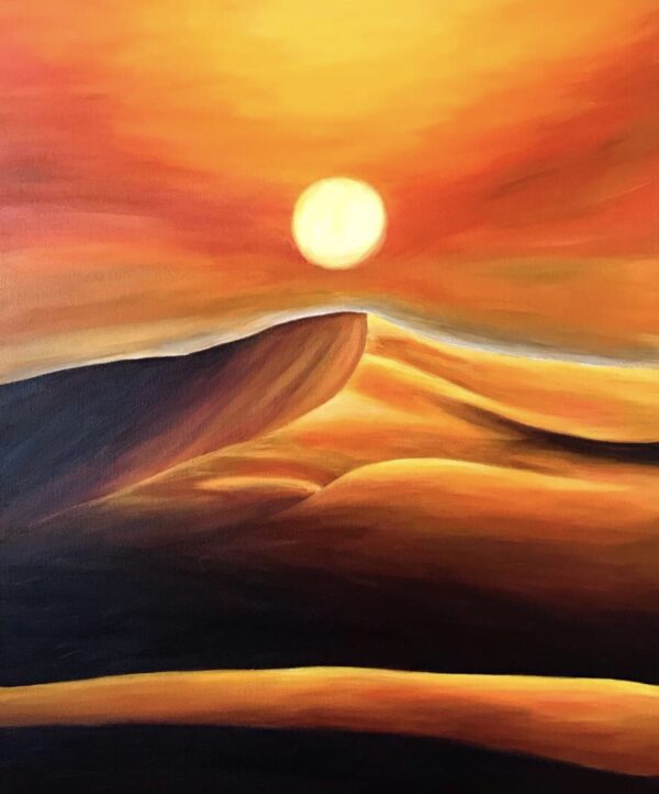 Fiery abstract orange desert painting