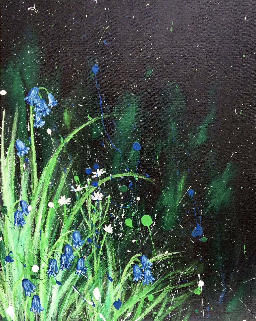 Nighttime bluebells abstract painting