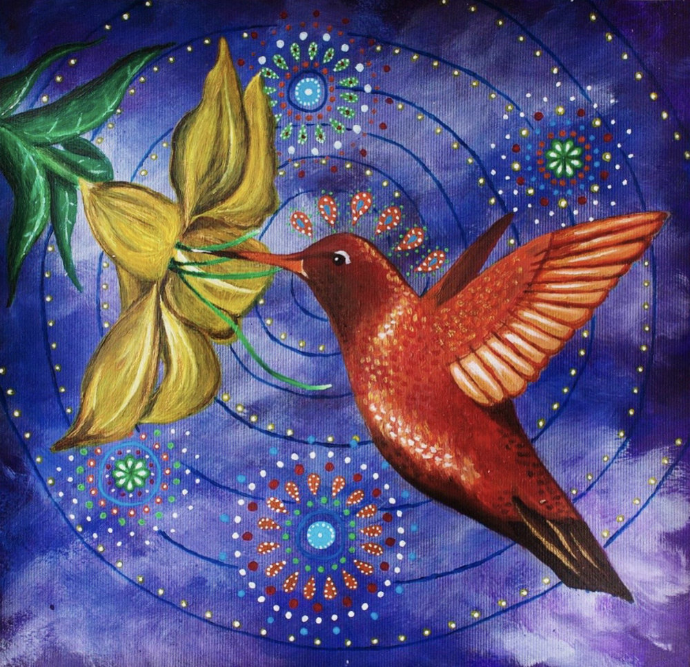 Shamanic hummingbird painting