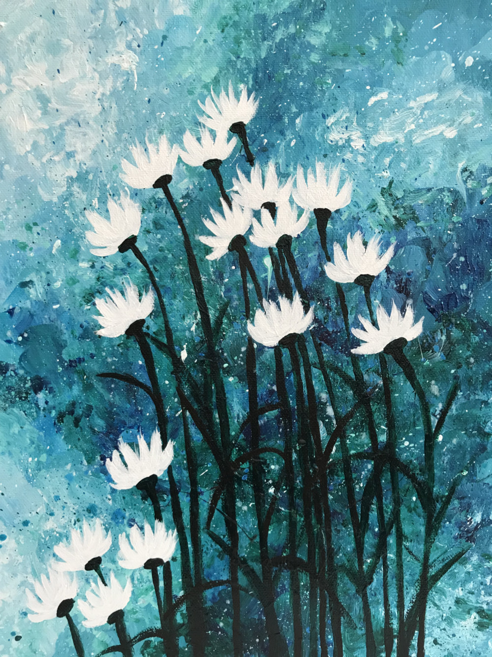 Abstract white flower painting